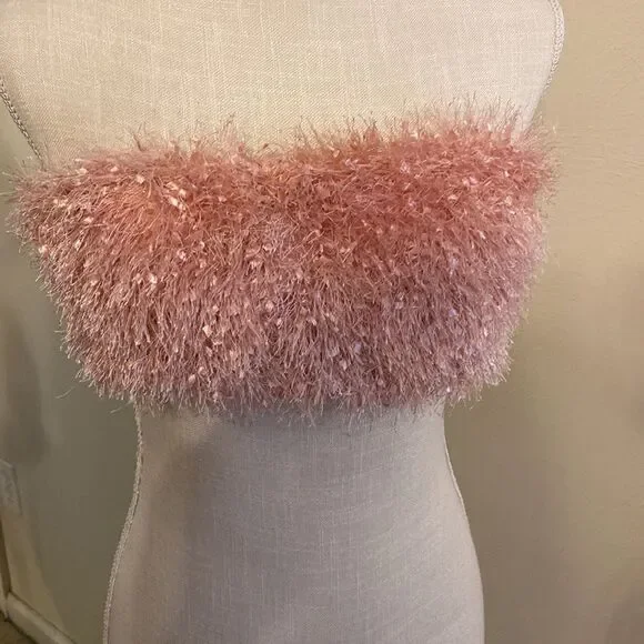 Fashion Nova faux fur fringe tube top. Size medium. - Picture 2 of 6